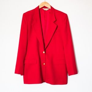 Austin Reed | Vintage 80’s/90’s Red Long Sleeved Wool V Neck Blazer | Size 6